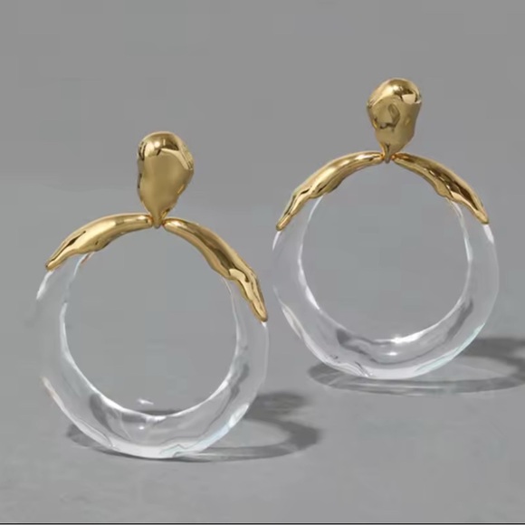 Molten Metal Lucite Hoop Large Drop Earrings Gold Tone Alexis Bittar STYLE N16
